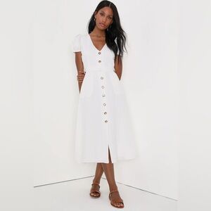 Lulu's White Button-Down Midi Dress